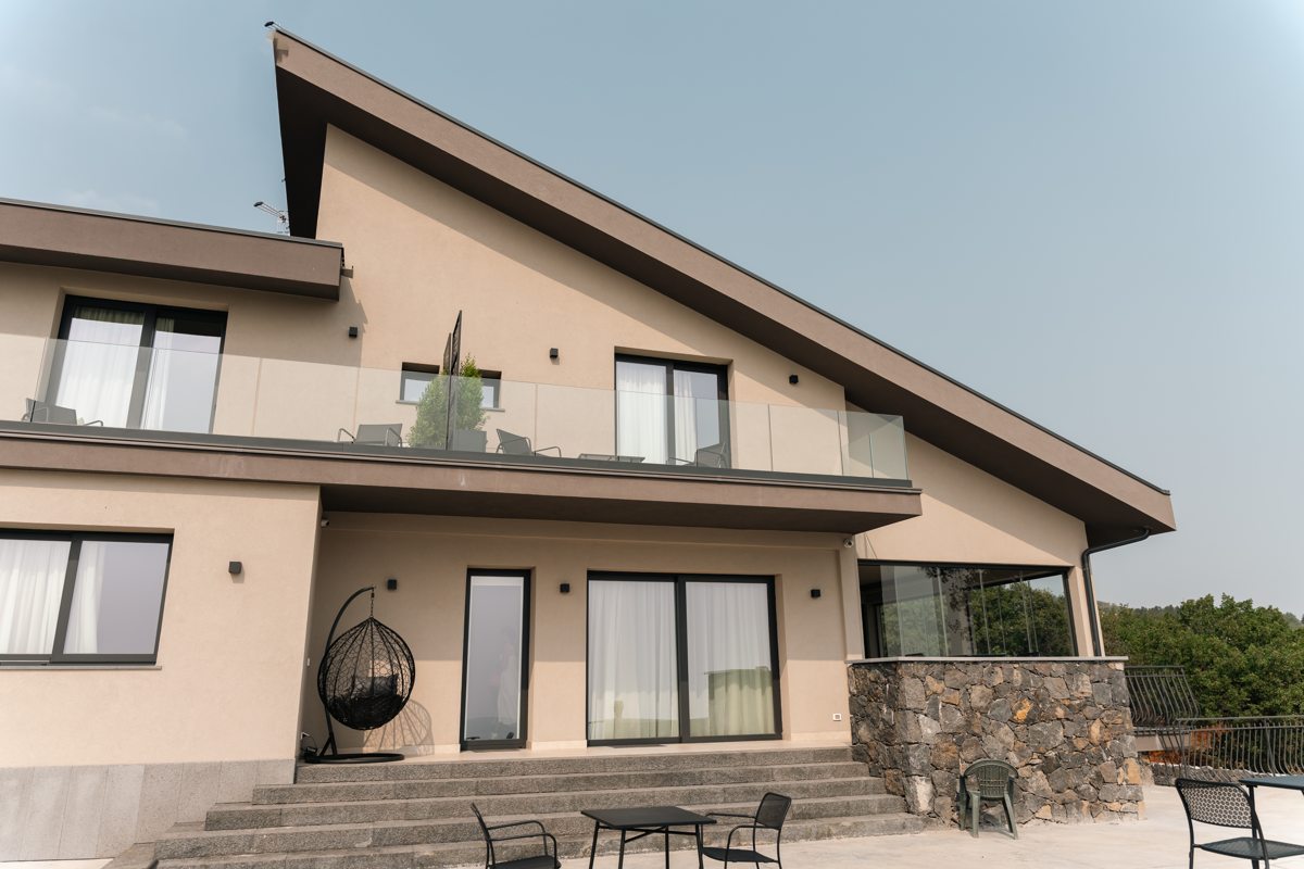 Villa Viognier and its terrace among the vineyards