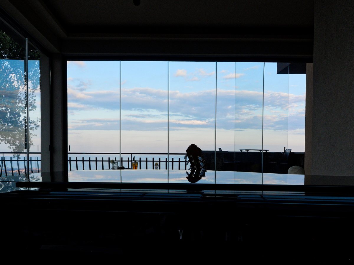The piano and the view at sunset